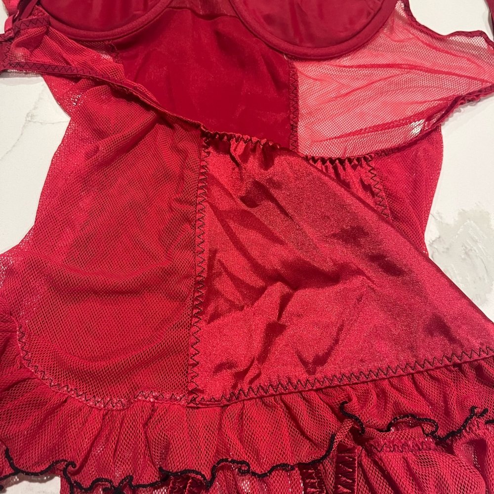 Frederick's of Hollywood Corset Garter Straps Size Small Elegant Red Sexy Sheer - Picture 12 of 14